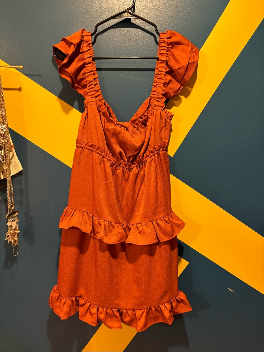 Revolve WeWoreWhat Rust Tiered Tie Back Flutter Sleeve Mini Dress NWT